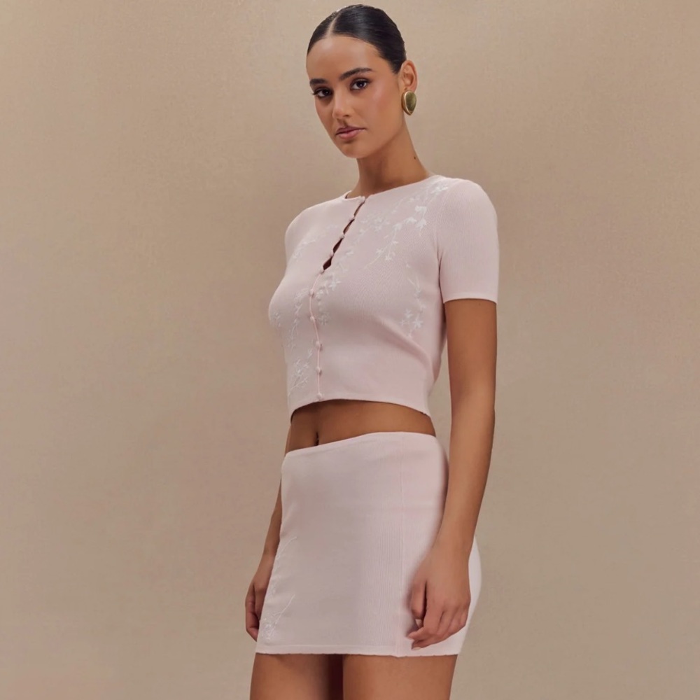 Meshki Monroe Embroidered Knit Top and Mini Skirt Set - Picture 7 of 10